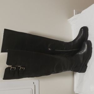 Black leather over the knee boots